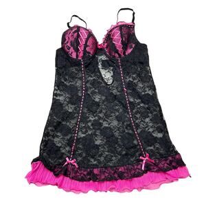 Y2k black/pink lsce corset bustier lingerie mini dress size M